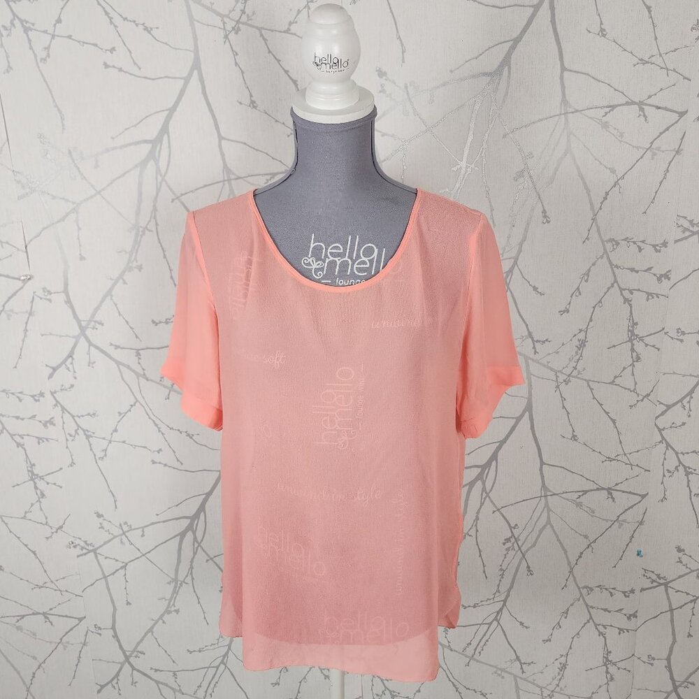 Wilfred Coral Pink 100% Silk Sheer Round Neck Top